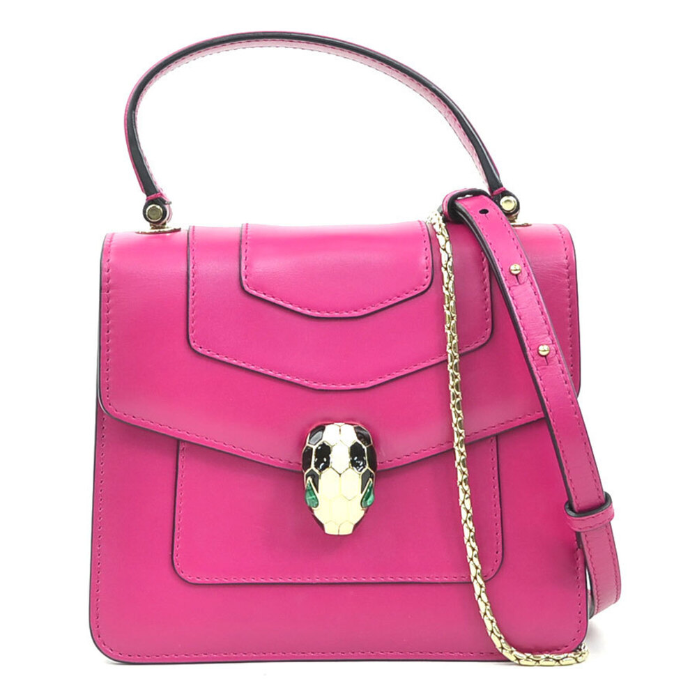 Bulgari BVLGARI Serpenti Forever Leather Handbag Shoulder Bag, Magenta Gold, ...